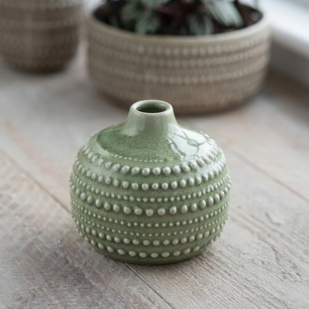 Castello Ceramic Bottle Vase | Sage Green Medium Decorative Vase thumbnail 3