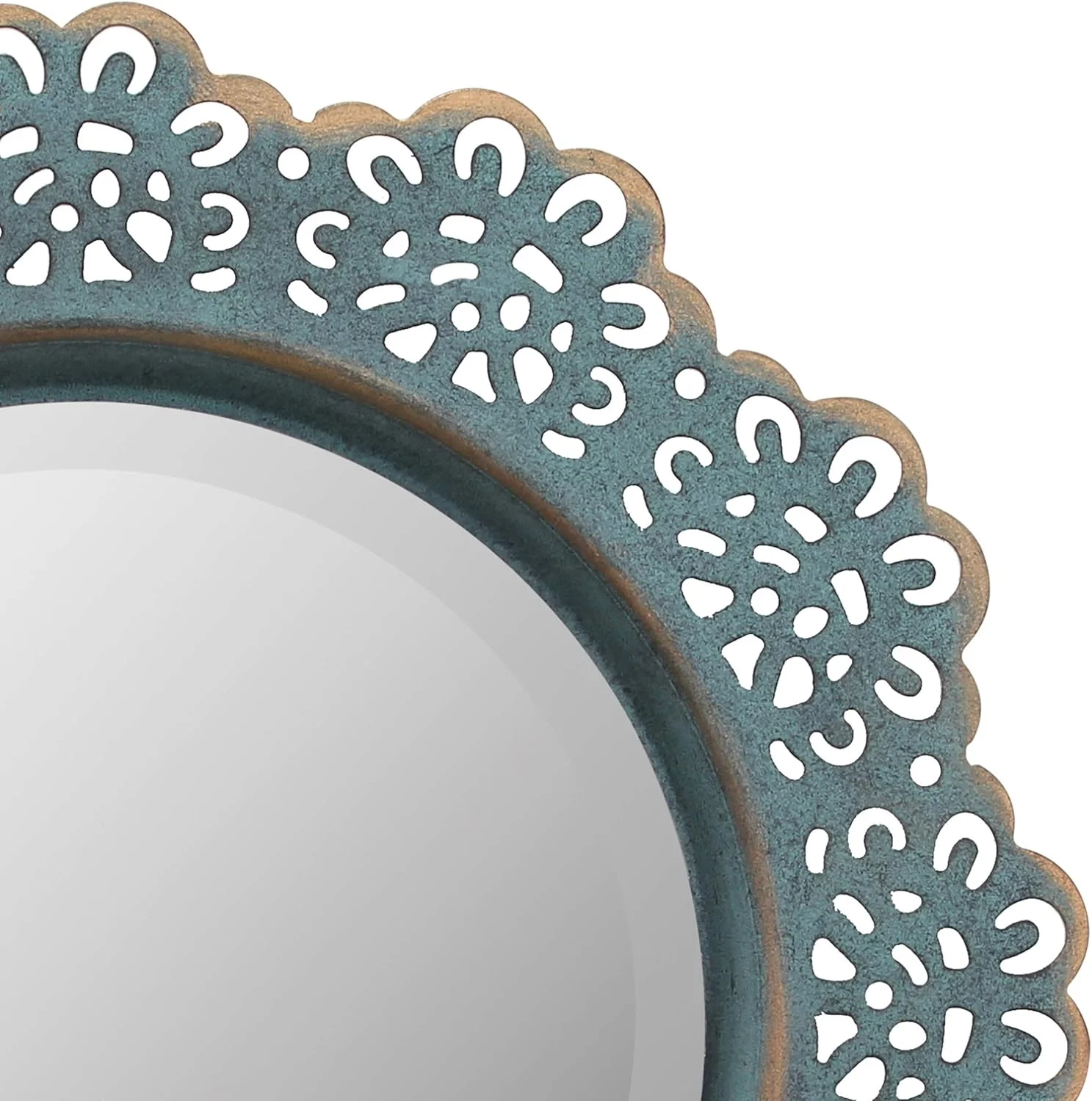 Stonebriar Round Metal Lace Wall Mirror | Turquoise 12.5 Inch thumbnail 3