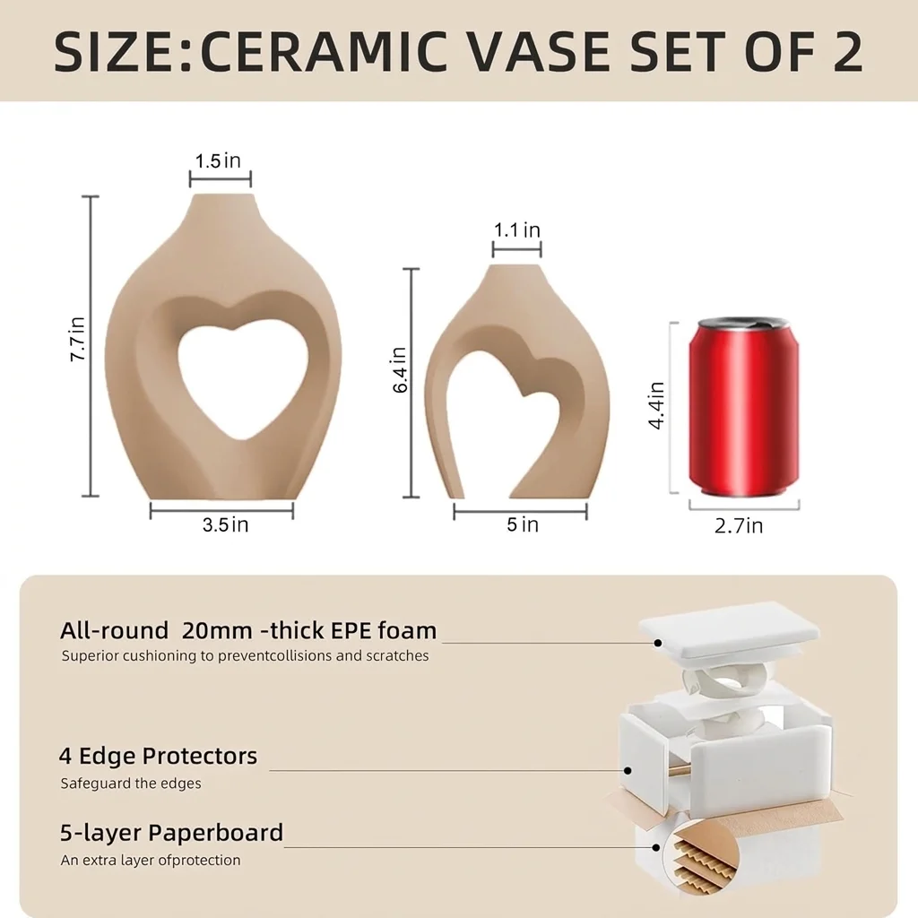 Zormon Heart Shaped Ceramic Vase Set | Nordic Decorative Vases thumbnail 2