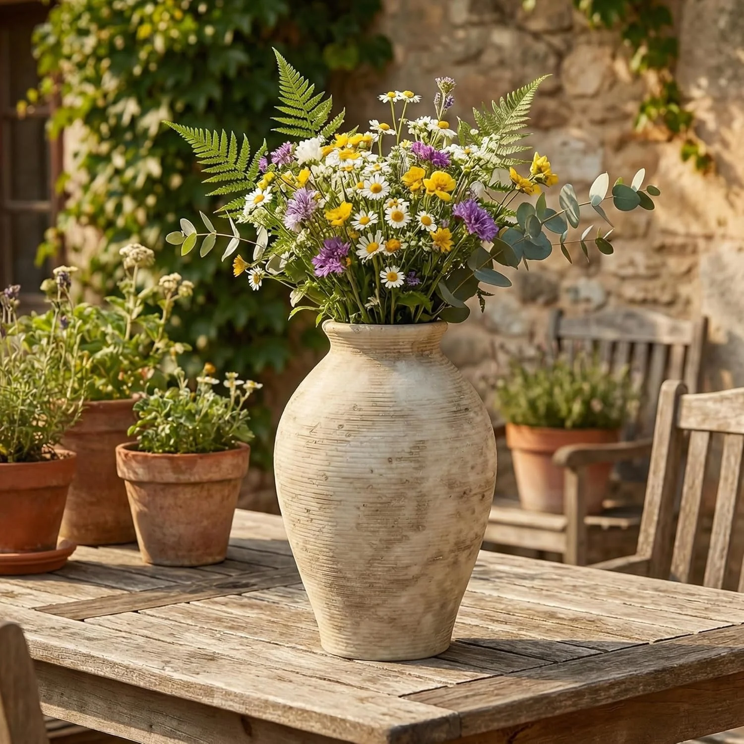 YSNN Vintage Ceramic Flower Vase | 9 Inch Rustic Decorative Vase
