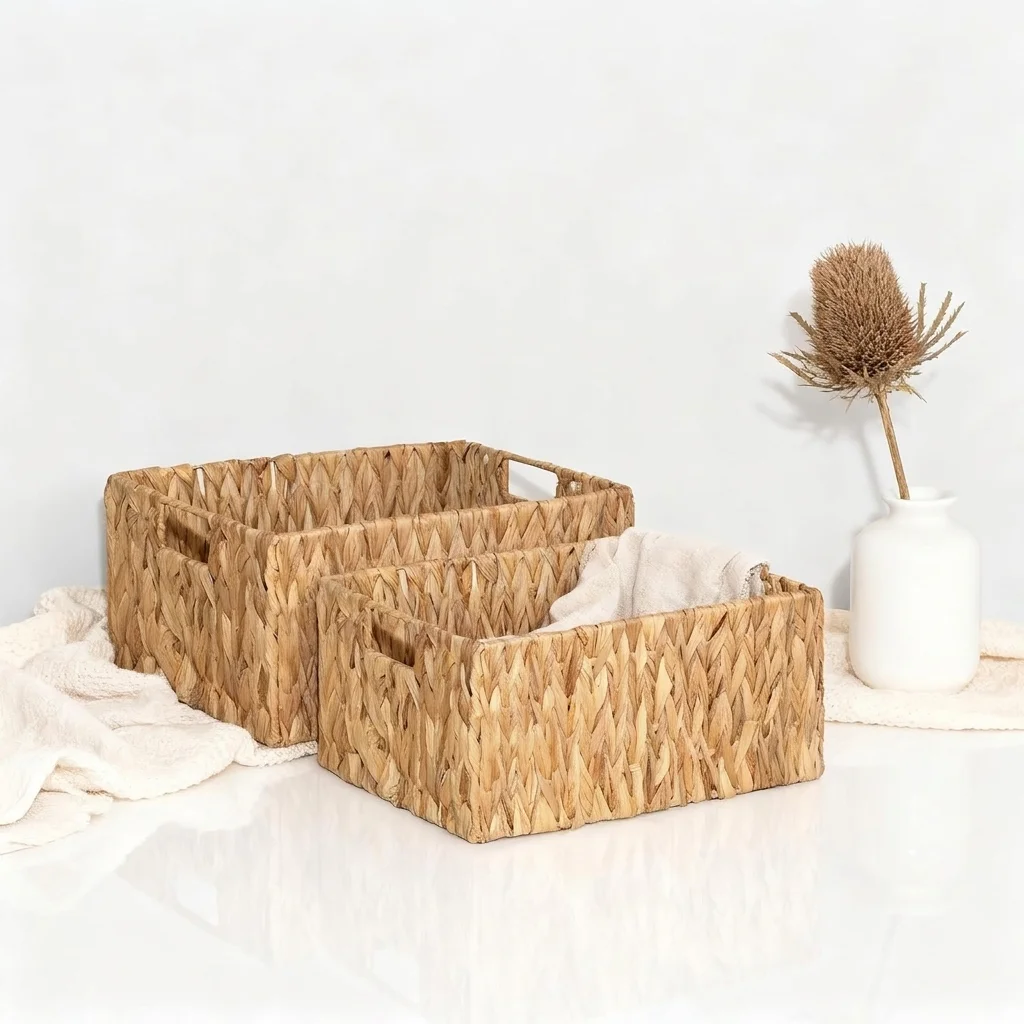 Large Woven Water Hyacinth Storage Basket | Natural Wicker Organiser thumbnail 2