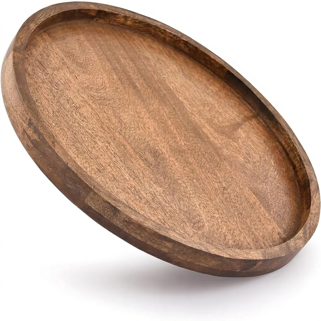 EDHAS Round Wooden Decorative Tray | 12 Inch Mango Wood Tray thumbnail 2