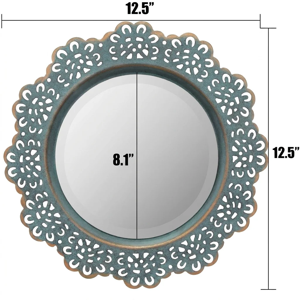 Stonebriar Round Metal Lace Wall Mirror | Turquoise 12.5 Inch thumbnail 2