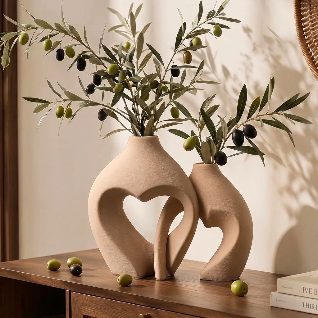 Zormon Heart Shaped Ceramic Vase Set | Nordic Decorative Vases thumbnail 3