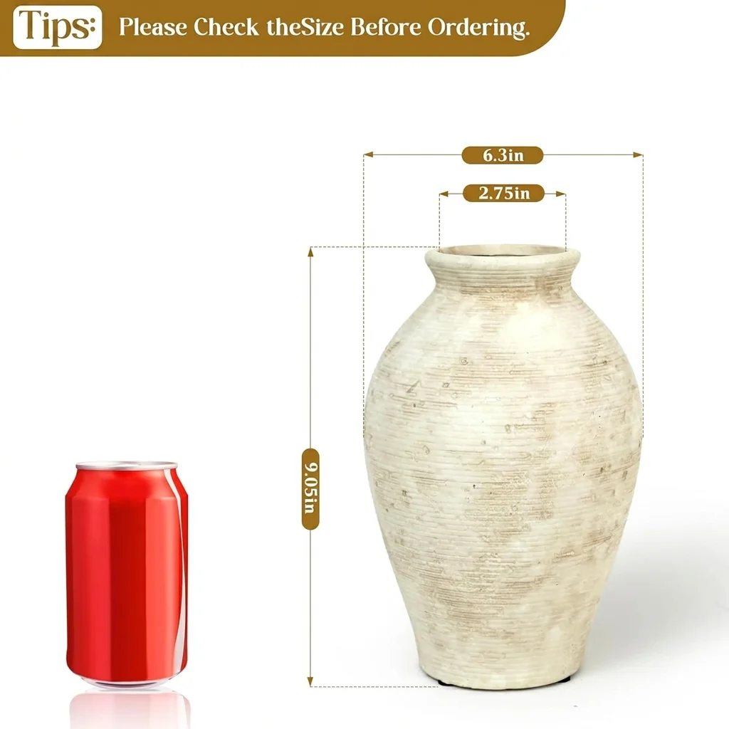 YSNN Vintage Ceramic Flower Vase | 9 Inch Rustic Decorative Vase