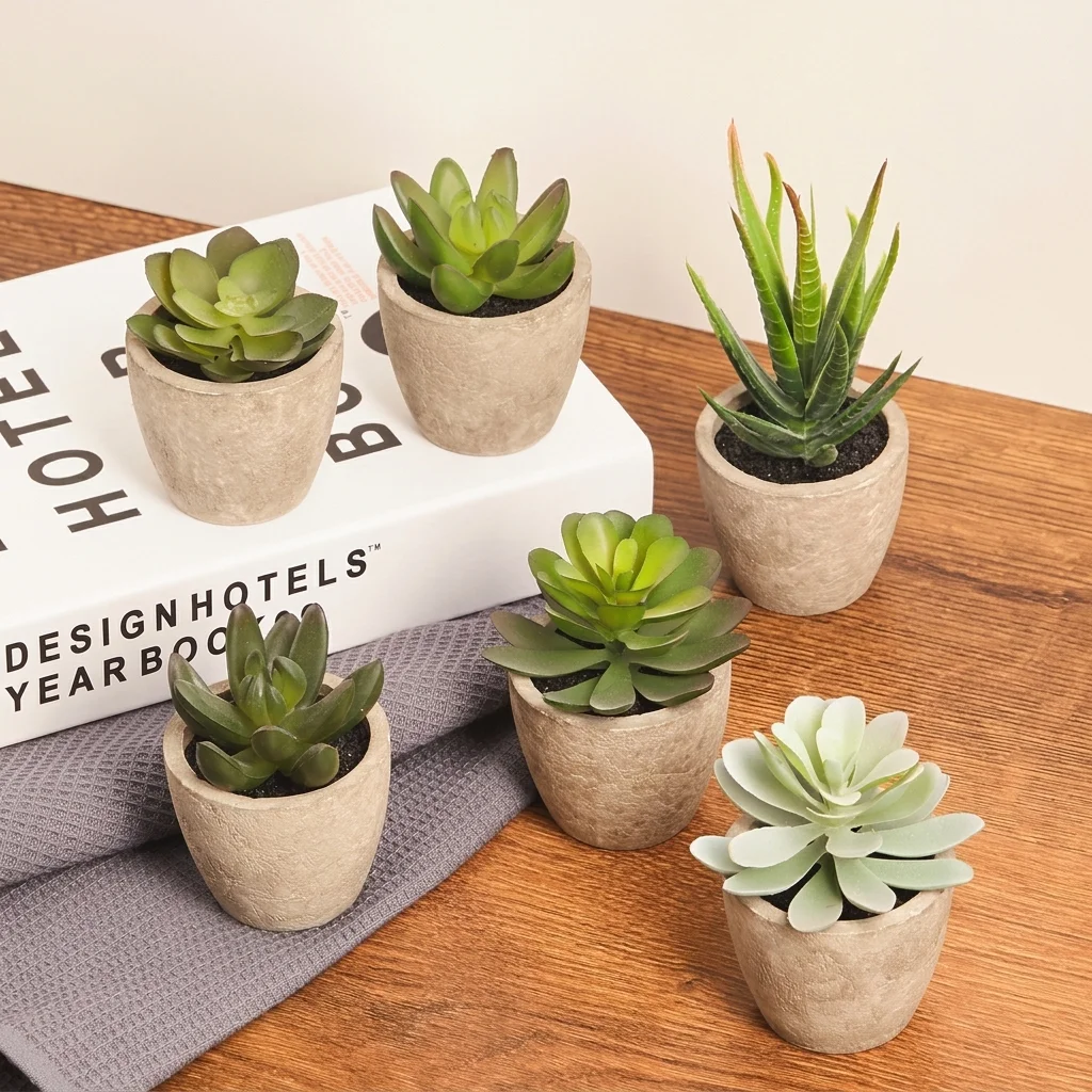 PRIMAISON Artificial Succulent Plants Set of 6 | Faux Potted Plants thumbnail 2