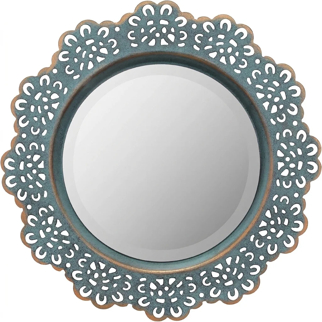 Stonebriar Round Metal Lace Wall Mirror | Turquoise 12.5 Inch
