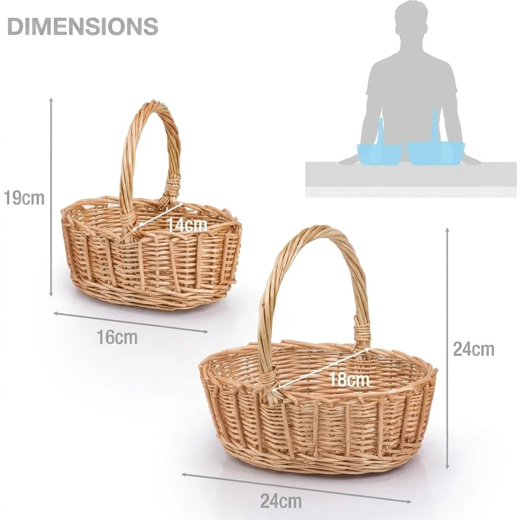 Woodluv Wicker Storage Baskets Set of 2 | Natural Willow Baskets thumbnail 2