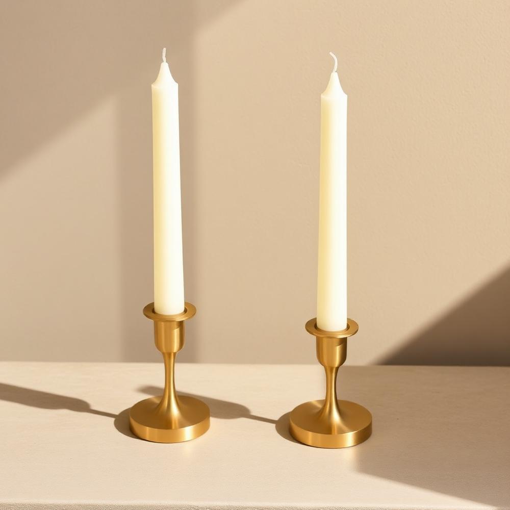 Ivory taper candles set in brass holders