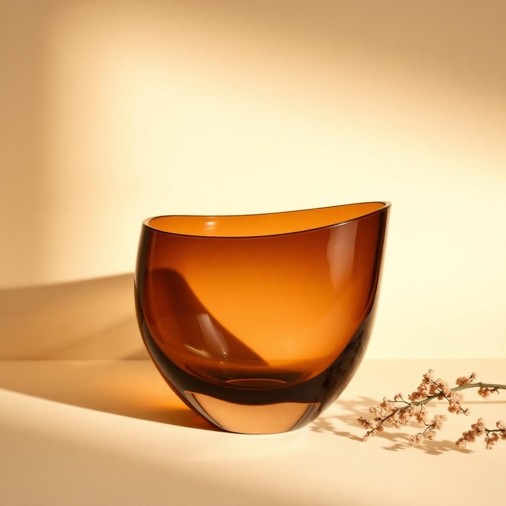 Smoked amber glass vase with a curved sculptural silhouette
