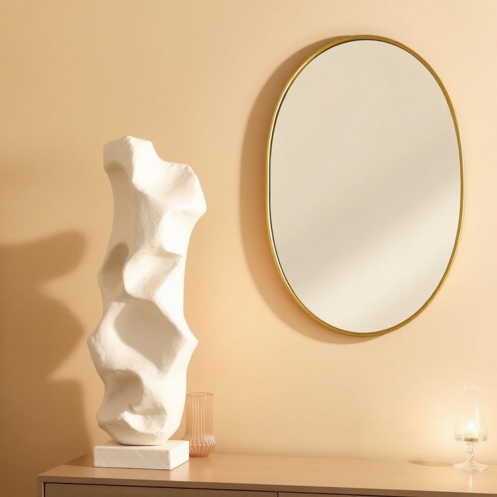 Abstract cream plaster decorative sculpture on a console table